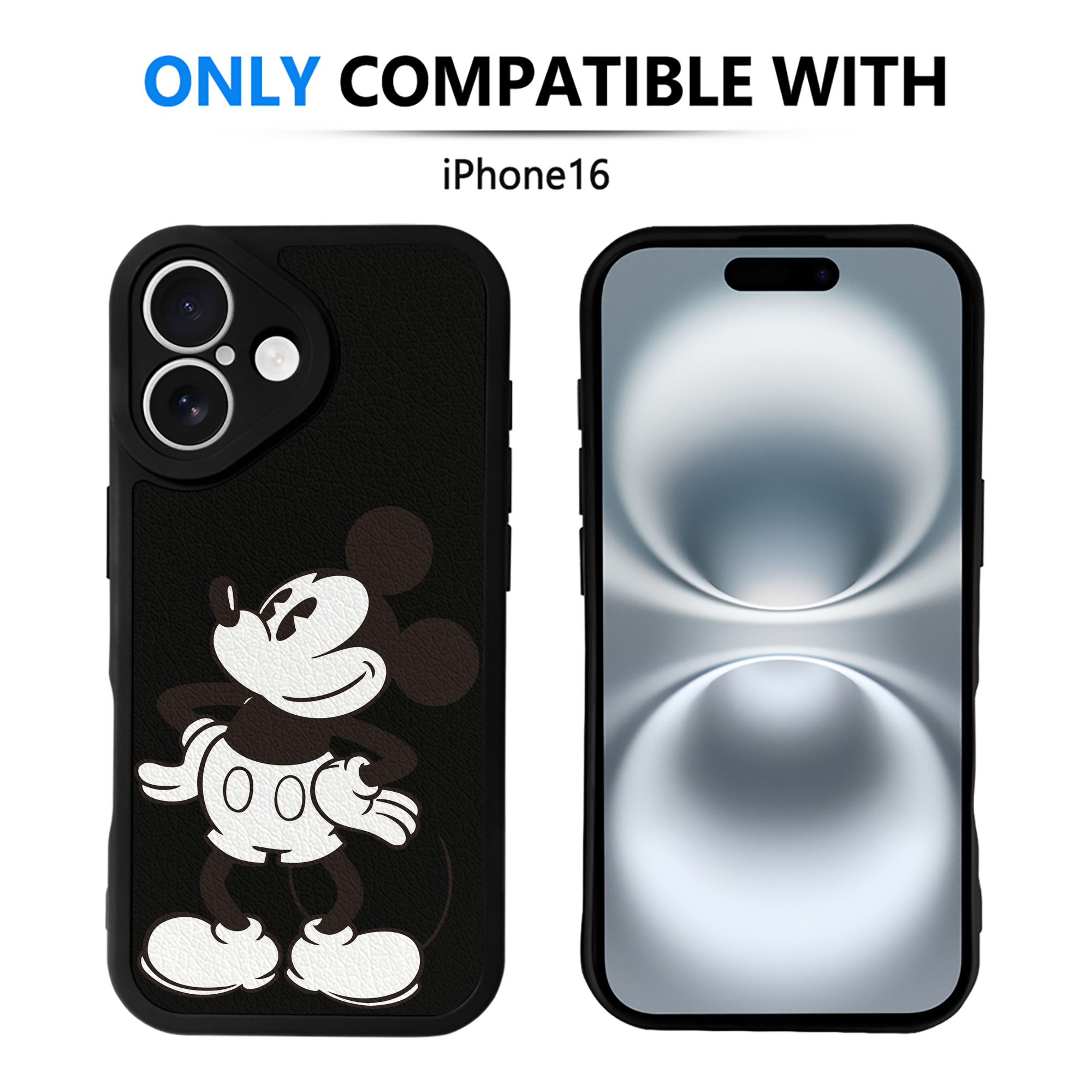 （画像用） ミッキーマウス Mickey Mouse 【iPhone 16シリーズ対応】シリコンスマホケース（レザー調） 材質：シリコン